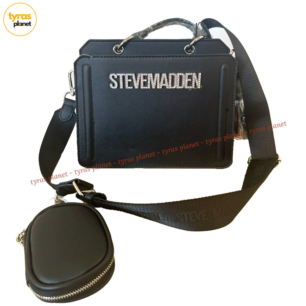 RARE NWT STEVE MADDEN BEVELYNG‎ CROSSBODY SATCHEL W/RHINESTONE LOGO Black VIRAL